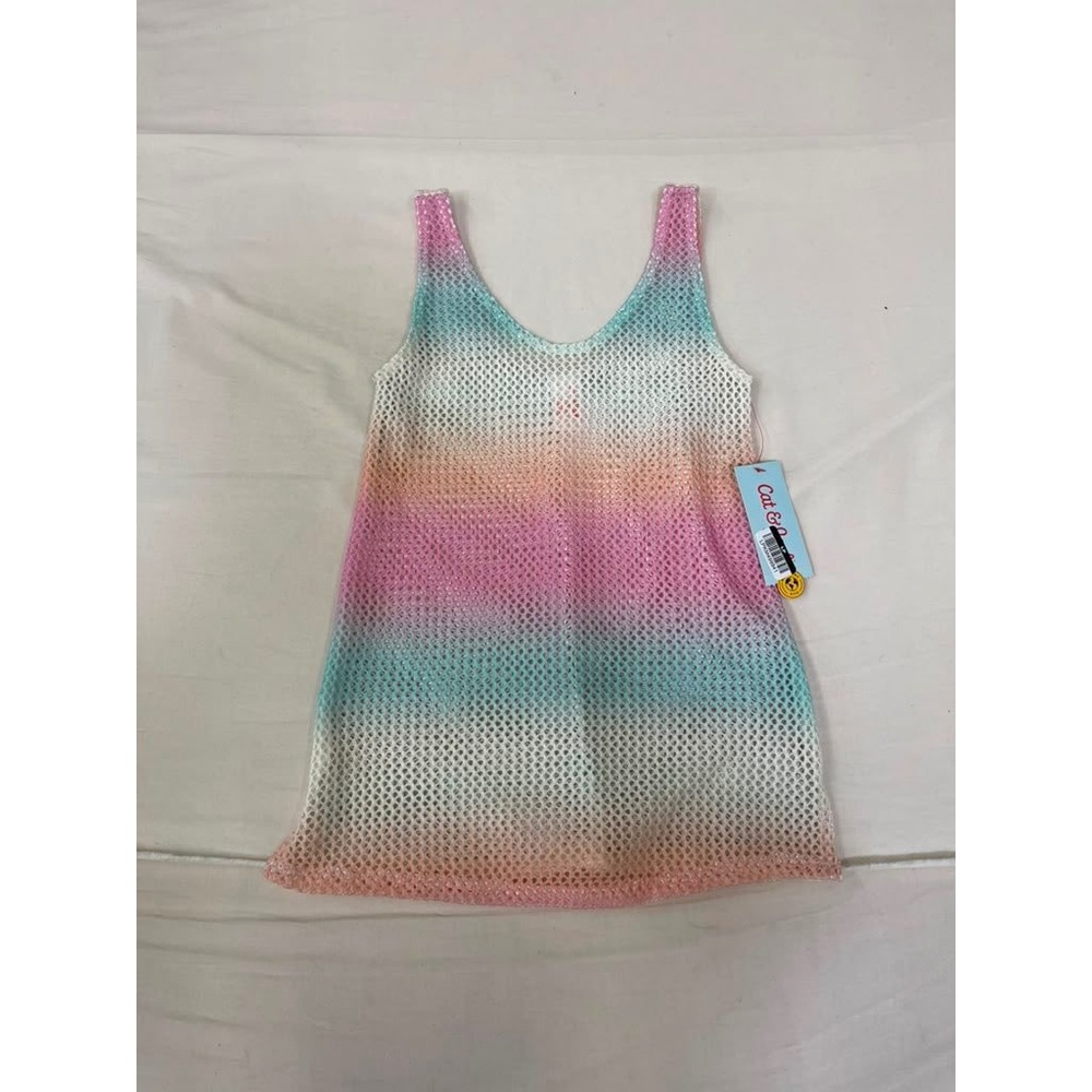 Cat & Jack Girls Ombre Rainbow Mesh Swim Cover-Up Dress XSโ 4/5 NWT